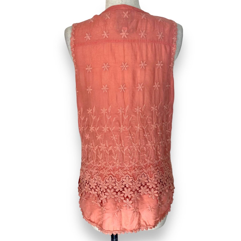 Johnny Was embroidered Malin tank, Ladies XS coral sleeveless floral boho top - Picture 4 of 14
